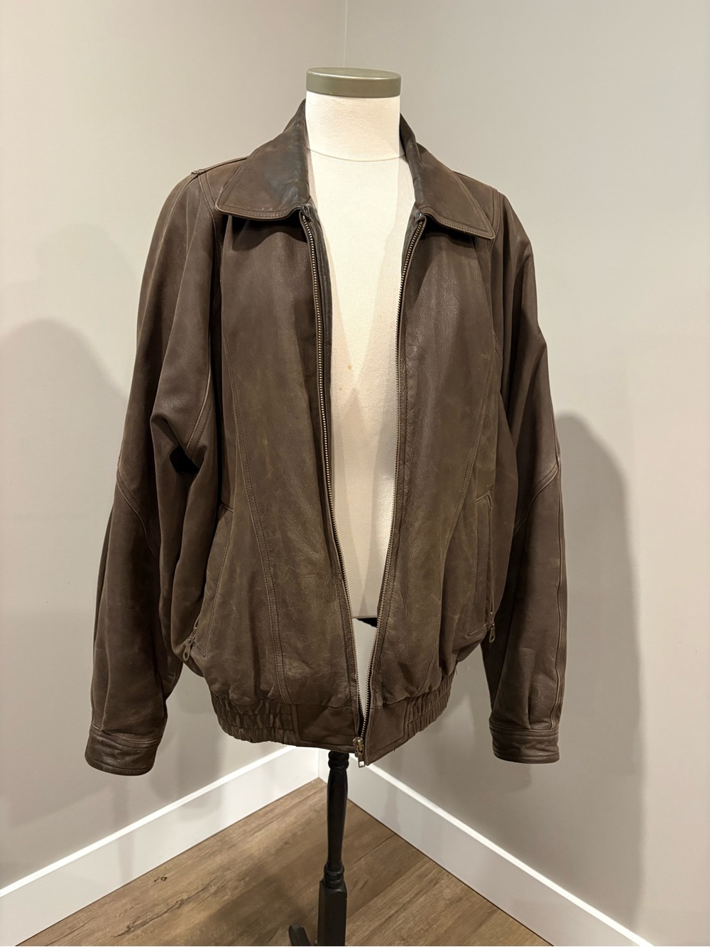Men's Dark Brown Leather Bomber Jacket